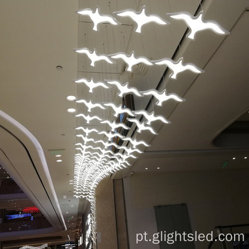 Decoração de vidro em forma de pássaro em hotel led lustre pendente